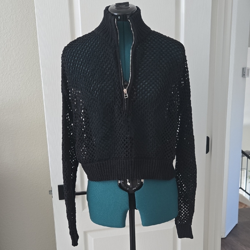 Black Zip-Up Knit Sweater